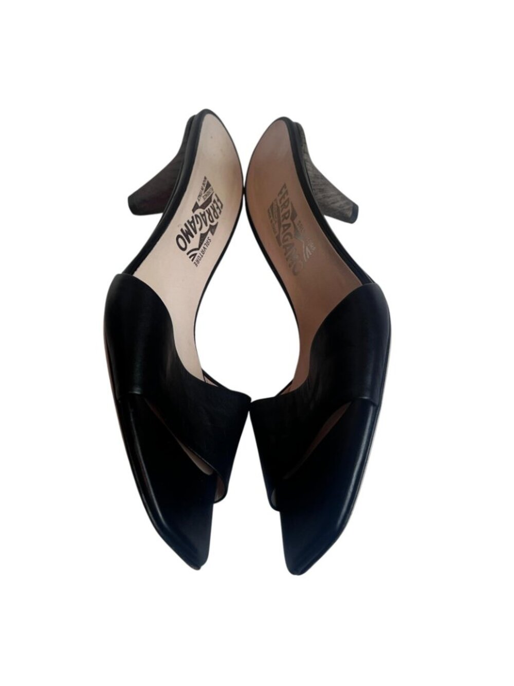 Salvatore Ferragamo Shoes Womens 9.5 A Black Leather Slide Sandals Heels Italy - Picture 4 of 7
